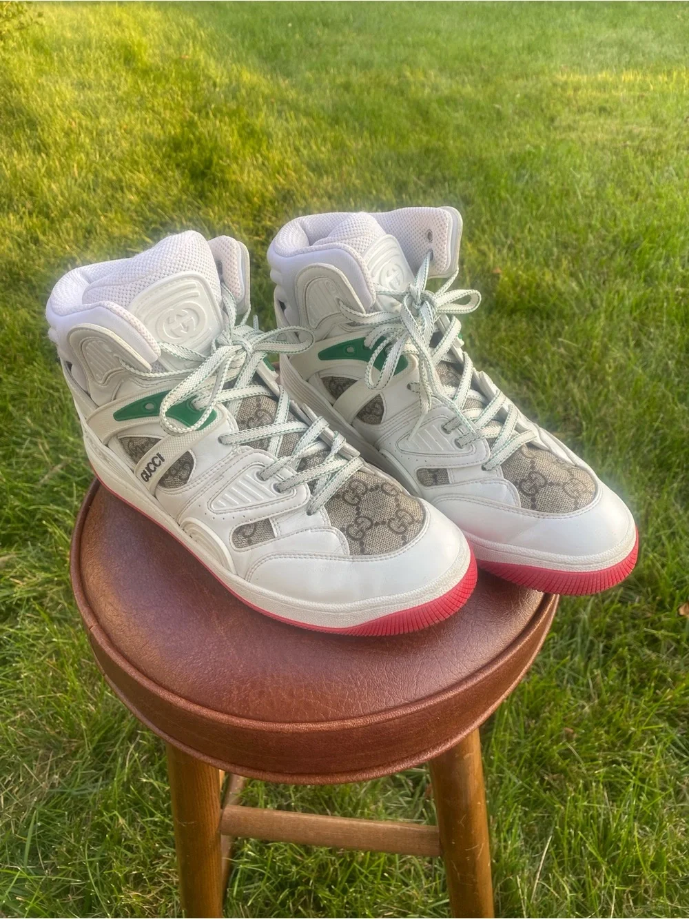 Authentic Gucci Basket High White Demetra Red Men’s Sneakers – EU Size 38